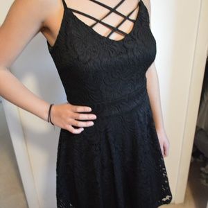 Black Strappy Lace Homecoming Dress B Darlin